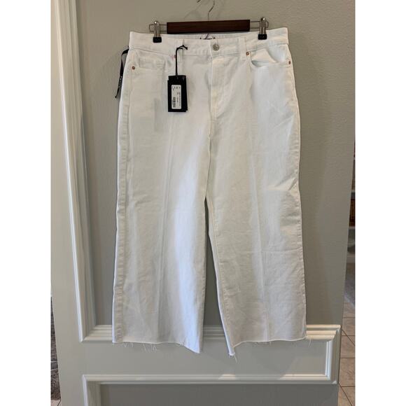 Paige NWT Anessa Raw Hem High Rise Ankle Wide Leg White Jeans Sz 32 Petite - Picture 1 of 8